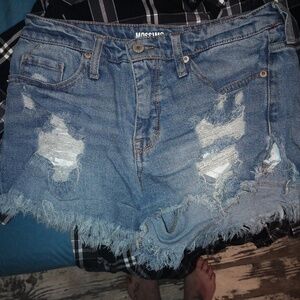 Frayed distressed high rise shorts